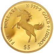 5 Dollars - Elizabeth II Unicorn, Cook Islands, 2020 reverse image