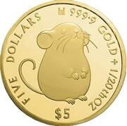 5 Dollars - Elizabeth II Mouse, Cook Islands, 2020 reverse image