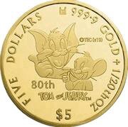 5 Dollars - Elizabeth II Tom and Jerry, Cook Islands, 2020 reverse image