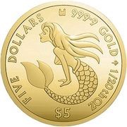5 Dollars - Elizabeth II Mermaid, Cook Islands, 2021 reverse image