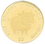 5 Dollars - Elizabeth II Cow, Cook Islands, 2021 reverse image
