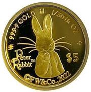 5 Dollars - Elizabeth II Peter Rabbit, Cook Islands, 2022 reverse image
