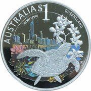 1 Dollar - Elizabeth II 4th Portrait - Sea Turtle - Queensland, Australia, 2010 reverse image