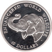 10 Dollars - Elizabeth II African Elephant, Cook Islands, 1990 reverse image