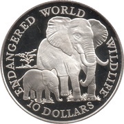 10 Dollars - Elizabeth II African Elephant, Cook Islands, 1990 reverse image