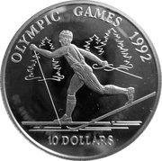 10 Dollars - Elizabeth II Olympics - Cross country skier, Cook Islands, 1990 reverse image