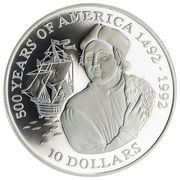 10 Dollars - Elizabeth II Christopher Columbus, Cook Islands, 1990 reverse image