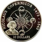 10 Dollars - Elizabeth II Nicolaus Copernicus, Cook Islands, 1992 reverse image