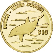10 Dollars - Elizabeth II Bottlenose dolphin, Cook Islands, 2000 reverse image