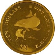 10 Dollars - Elizabeth II Dolphins, Cook Islands, 2002 reverse image