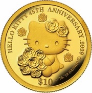 10 Dollars - Elizabeth II Hello Kitty, Cook Islands, 2019 reverse image