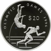 20 Dollars - Elizabeth II 1996 Olympics-Pole Vaulter and Runner, Cook Islands, 1993 reverse image