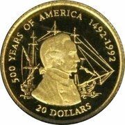 20 Dollars - Elizabeth II Captain James Cook, Cook Islands, 1995 reverse image