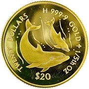 20 Dollars - Elizabeth II Dolphins, Cook Islands, 1995 reverse image