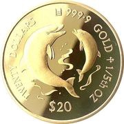 20 Dollars - Elizabeth II Dolphins, Cook Islands, 1998 reverse image