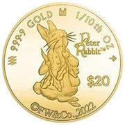 20 Dollars - Elizabeth II Peter Rabbit, Cook Islands, 2022 reverse image