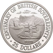 25 Dollars - Elizabeth II Centenary of British Sovereignty, Cook Islands, 1988 reverse image