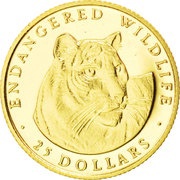 25 Dollars - Elizabeth II Tiger, Cook Islands, 1990 reverse image