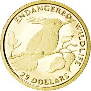 25 Dollars - Elizabeth II Bee Hummingbird, Cook Islands, 1991 reverse image