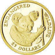 25 Dollars - Elizabeth II Koala, Cook Islands, 1991 reverse image
