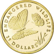 25 Dollars - Elizabeth II Butterfly, Cook Islands, 1992 reverse image