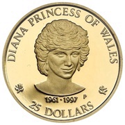25 Dollars - Elizabeth II Princess Diana, Cook Islands, 1997 reverse image
