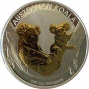 1 Dollar - Elizabeth II 4th Portrait - Koala - Silver Bullion Coin - Gilded reverse image