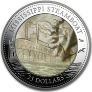25 Dollars - Elizabeth II Mississippi Steamboat, Cook Islands, 2015 reverse image