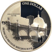 1 Dollar - Elizabeth II 4th Portrait - Capital Bridges - Princes Bridge - Melbourne, Australia, 2011 reverse image
