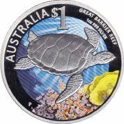 1 Dollar - Elizabeth II 4th portrait - Great Barrier Reef - Turtle, Australia, 2011 reverse image