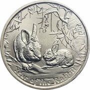 1 Dollar - Elizabeth II 4th Portrait - Year of the Rabbit reverse image
