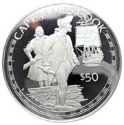 50 Dollars - Elizabeth II Captain James Cook, Cook Islands, 1988 reverse image
