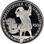 50 Dollars - Elizabeth II Christopher Columbus, Cook Islands, 1988 reverse image