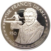 50 Dollars - Elizabeth II Sir Francis Drake, Cook Islands, 1988 reverse image