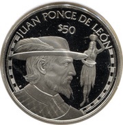 50 Dollars - Elizabeth II Juan Ponce de Léon, Cook Islands, 1988 reverse image