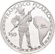 50 Dollars - Elizabeth II Francisco Pizarro, Cook Islands, 1988 reverse image