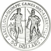 50 Dollars - Elizabeth II 1992 Olympic Games and Winter Olympic Games, Cook Islands, 1989 reverse image