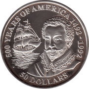 50 Dollars - Elizabeth II Sir Francis Drake, Cook Islands, 1989-1990 reverse image