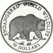50 Dollars - Elizabeth II Grizzly Bear, Cook Islands, 1990 reverse image