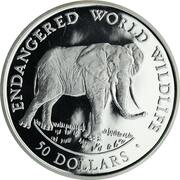 50 Dollars - Elizabeth II African Elephant, Cook Islands, 1990 reverse image