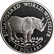 50 Dollars - Elizabeth II Rhinoceros, Cook Islands, 1990 reverse image
