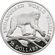 50 Dollars - Elizabeth II Chimpanzee, Cook Islands, 1990 reverse image