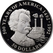 50 Dollars - Elizabeth II Mark Twain, Cook Islands, 1990 reverse image