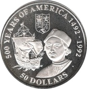 50 Dollars - Elizabeth II Christoffer Columbus, Cook Islands, 1990 reverse image