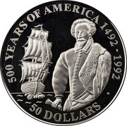 50 Dollars - Elizabeth II Sir Walter Raleigh, Cook Islands, 1990 reverse image