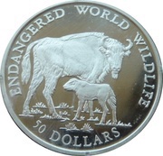 50 Dollars - Elizabeth II European Bison with Calf', Cook Islands, 1990 reverse image