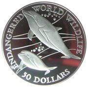 50 Dollars - Elizabeth II Heaviside's Dolphins, Cook Islands, 1990 reverse image
