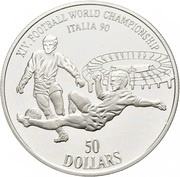 50 Dollars - Elizabeth II World Cup Football, Cook Islands, 1990 reverse image