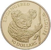 50 Dollars - Elizabeth II Koala, Cook Islands, 1991 reverse image