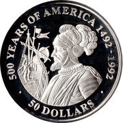 50 Dollars - Elizabeth II Vasco Nunez de Balboa, Cook Islands, 1991 reverse image